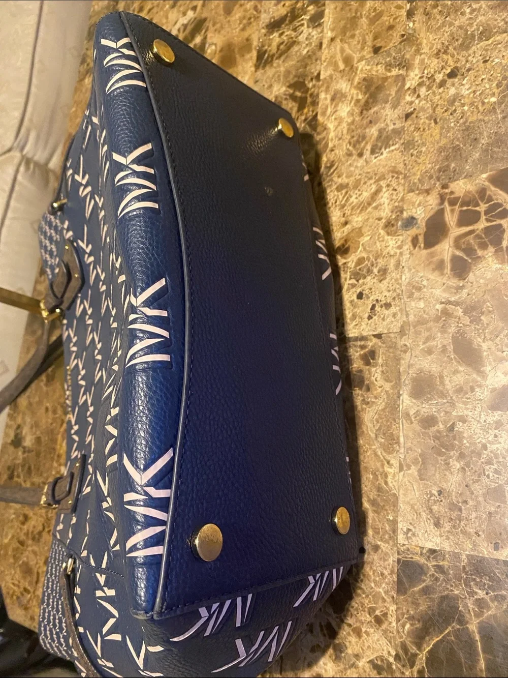 Michael Kors Navy and White MK Signature Tote - Picture 4 of 6